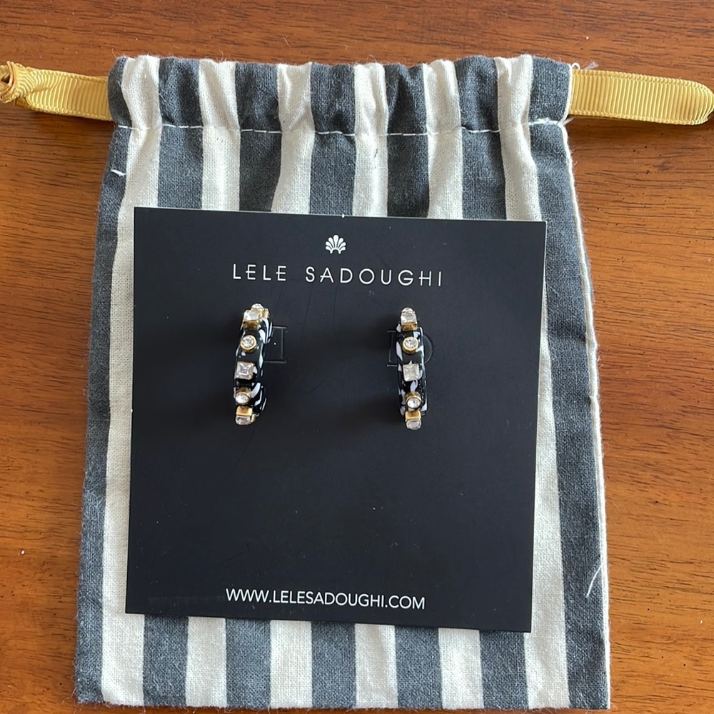 LELE SADOUGHI Black and white crystal studded huggie earrings